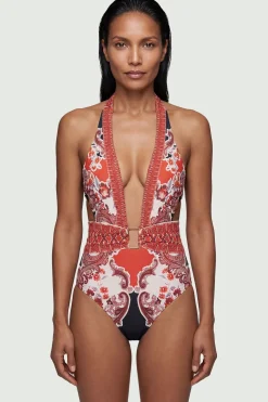 Maillot de Bain Décolleté Imprimé Foulard Miroir