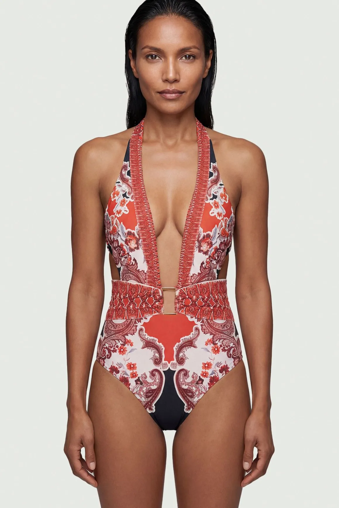 Maillot de Bain Décolleté Imprimé Foulard Miroir