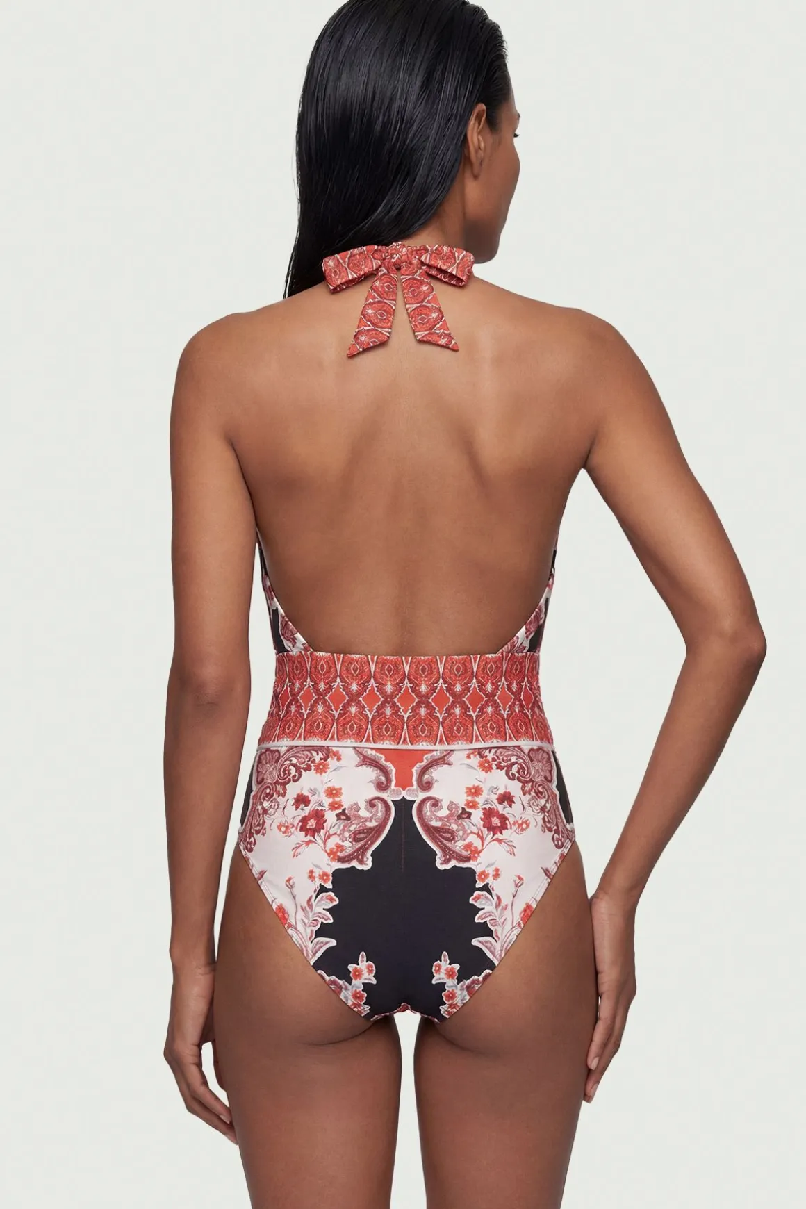Maillot de Bain Décolleté Imprimé Foulard Miroir
