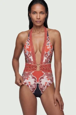 Maillot de Bain Décolleté Imprimé Foulard Miroir