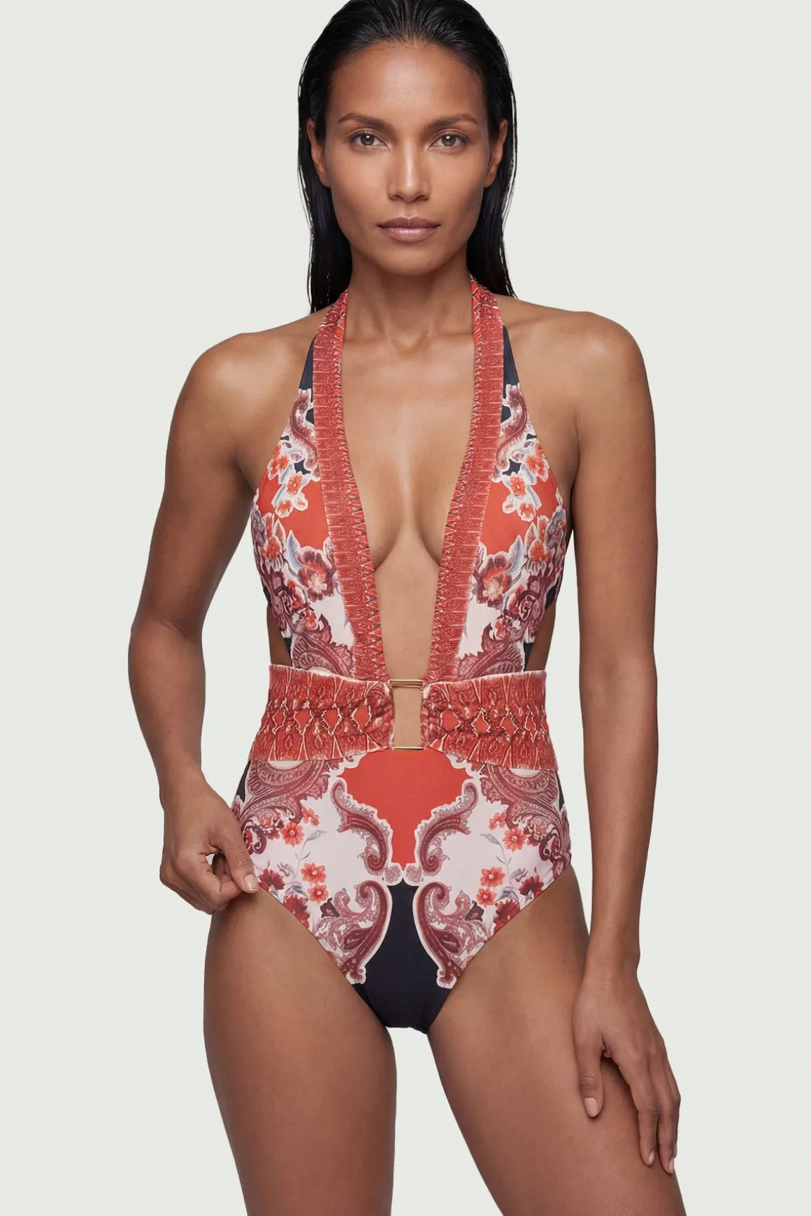 Maillot de Bain Décolleté Imprimé Foulard Miroir
