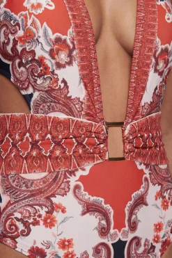 Maillot de Bain Décolleté Imprimé Foulard Miroir