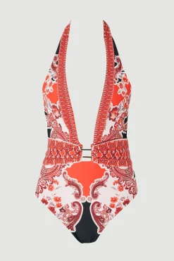 Maillot de Bain Décolleté Imprimé Foulard Miroir