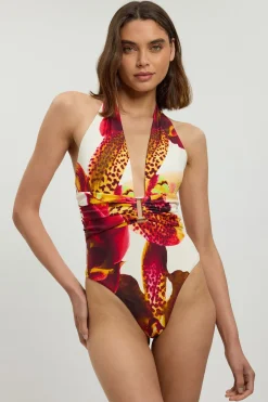 KarenMillen Maillot De Bain Décolleté À Imprimé Orchidée<Femme Maillots De Bain|Tenues De Plage