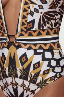 KarenMillen Maillot de Bain Décolleté à Motif Carrelage<Femme Maillots De Bain|Tenues De Plage