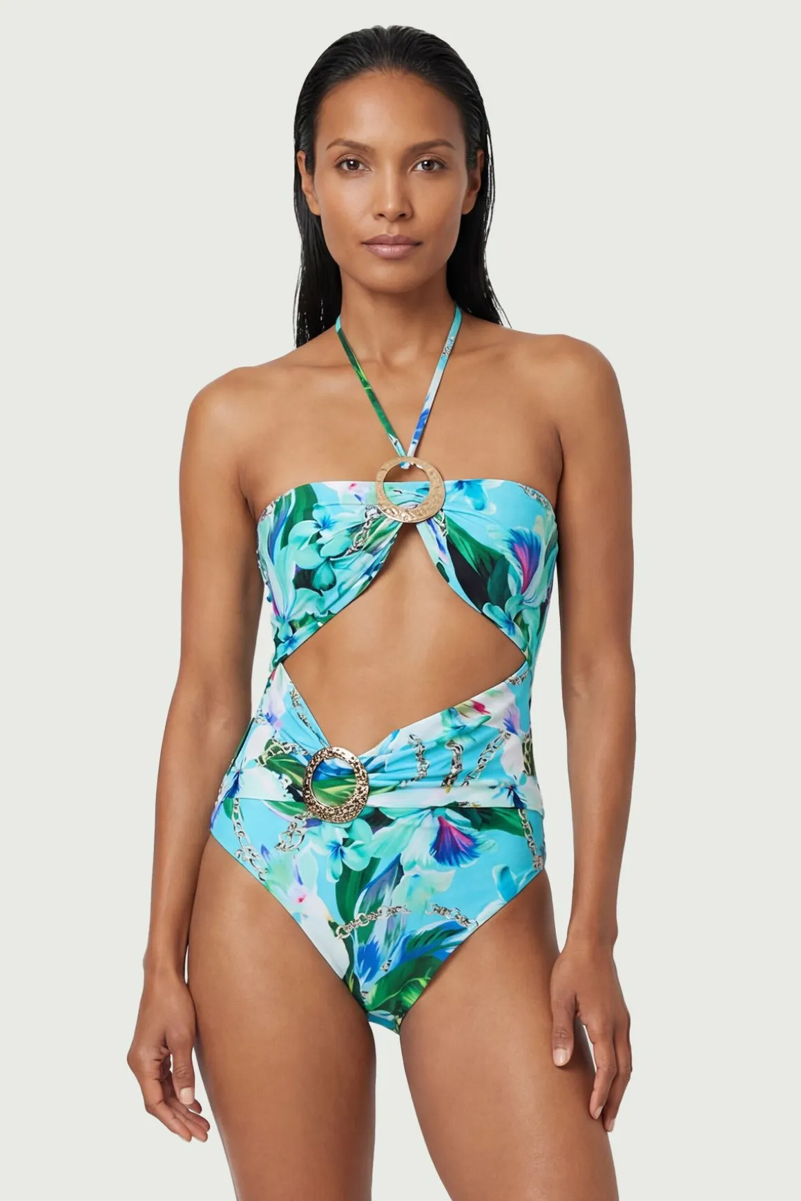 Maillot De Bain À Découpes Avec Imprimé Chaîne Et Détails De Finition Métallique