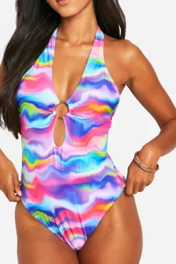 boohoo Maillot de bain découpé à motif marbré avec anneau O<Femme Maillots De Bain|Tenues De Plage