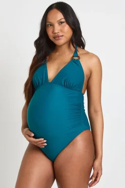 Maillot De Bain De Grossesse Plongeant Avec Détails Décoratifs