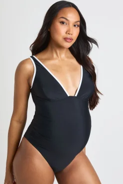 boohoo Maillot De Bain De Maternité Échancré À Détails Contrastés<Femme Maillots De Bain|Tenues De Plage