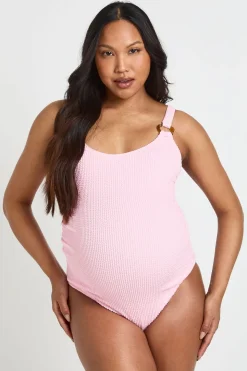 Maillot De Bain De Maternité À Col Rond Avec Détail De Garniture Texturé Crinkle