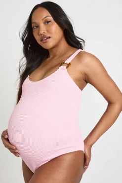 Maillot De Bain De Maternité À Col Rond Avec Détail De Garniture Texturé Crinkle
