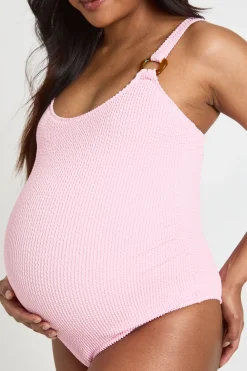 Maillot De Bain De Maternité À Col Rond Avec Détail De Garniture Texturé Crinkle
