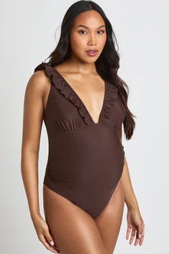 Maillot De Bain De Maternité À Décolleté Plongeant Avec Volants