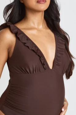 Maillot De Bain De Maternité À Décolleté Plongeant Avec Volants