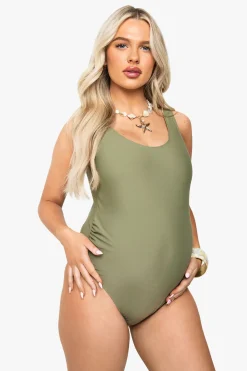 boohoo Maillot de bain de maternité à fronces pour soutien du ventre<Femme Maillots De Bain|Tenues De Plage
