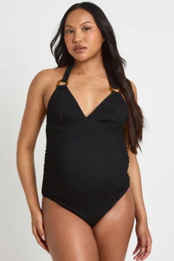 boohoo Maillot De Bain De Maternité Plissé À Décolleté Plongeant Avec Détail Bordure<Femme Maillots De Bain|Tenues De Plage