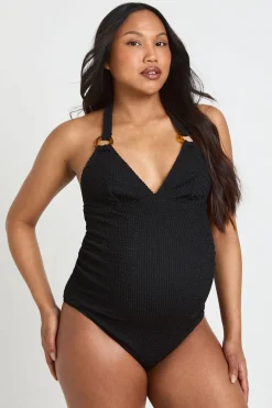 boohoo Maillot De Bain De Maternité Plissé À Décolleté Plongeant Avec Détail Bordure<Femme Maillots De Bain|Tenues De Plage