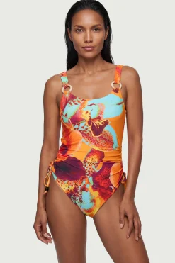 Maillot De Bain À Dos Échancré Avec Motif Floral Photographique Et Détails De Perles