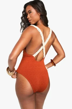 Maillot de bain à dos croisé avec sangles en macramé