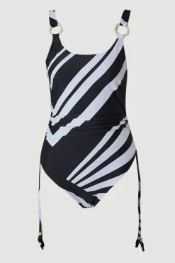 Maillot De Bain Dos Nageur À Imprimé Rayé Avec Détails Perlés
