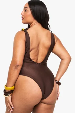 boohoo Maillot De Bain Dos Nu Avec Perles Décoratives<Femme Looks Chocolat|Tenues De Plage