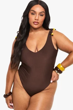 boohoo Maillot De Bain Dos Nu Avec Perles Décoratives<Femme Looks Chocolat|Tenues De Plage