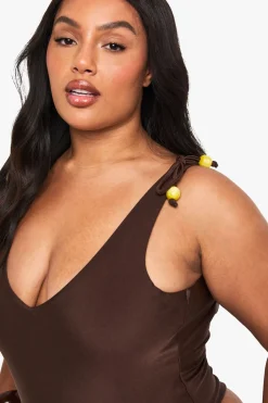 boohoo Maillot De Bain Dos Nu Avec Perles Décoratives<Femme Looks Chocolat|Tenues De Plage