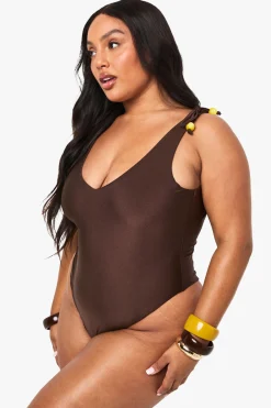 boohoo Maillot De Bain Dos Nu Avec Perles Décoratives<Femme Looks Chocolat|Tenues De Plage