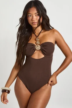 Maillot De Bain Dos-nu À Bordure Dorée