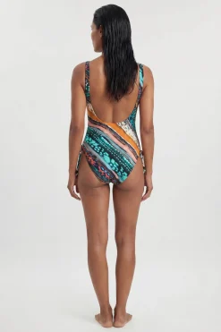 Maillot De Bain À Détails De Finitions Imprimé Animalier Linéaire