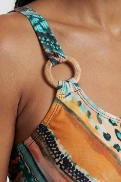 Maillot De Bain À Détails De Finitions Imprimé Animalier Linéaire