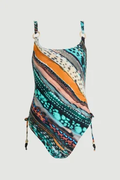 Maillot De Bain À Détails De Finitions Imprimé Animalier Linéaire
