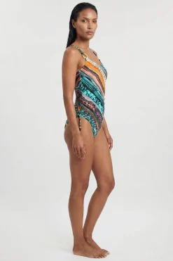 Maillot De Bain À Détails De Finitions Imprimé Animalier Linéaire