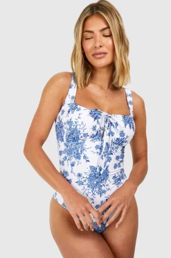 Maillot de bain à détails plissés floraux