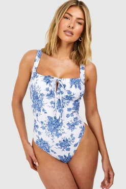 Maillot de bain à détails plissés floraux