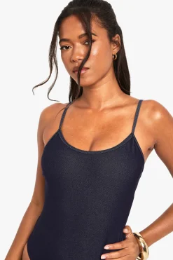 Maillot de bain à effet denim et à encolure carrée