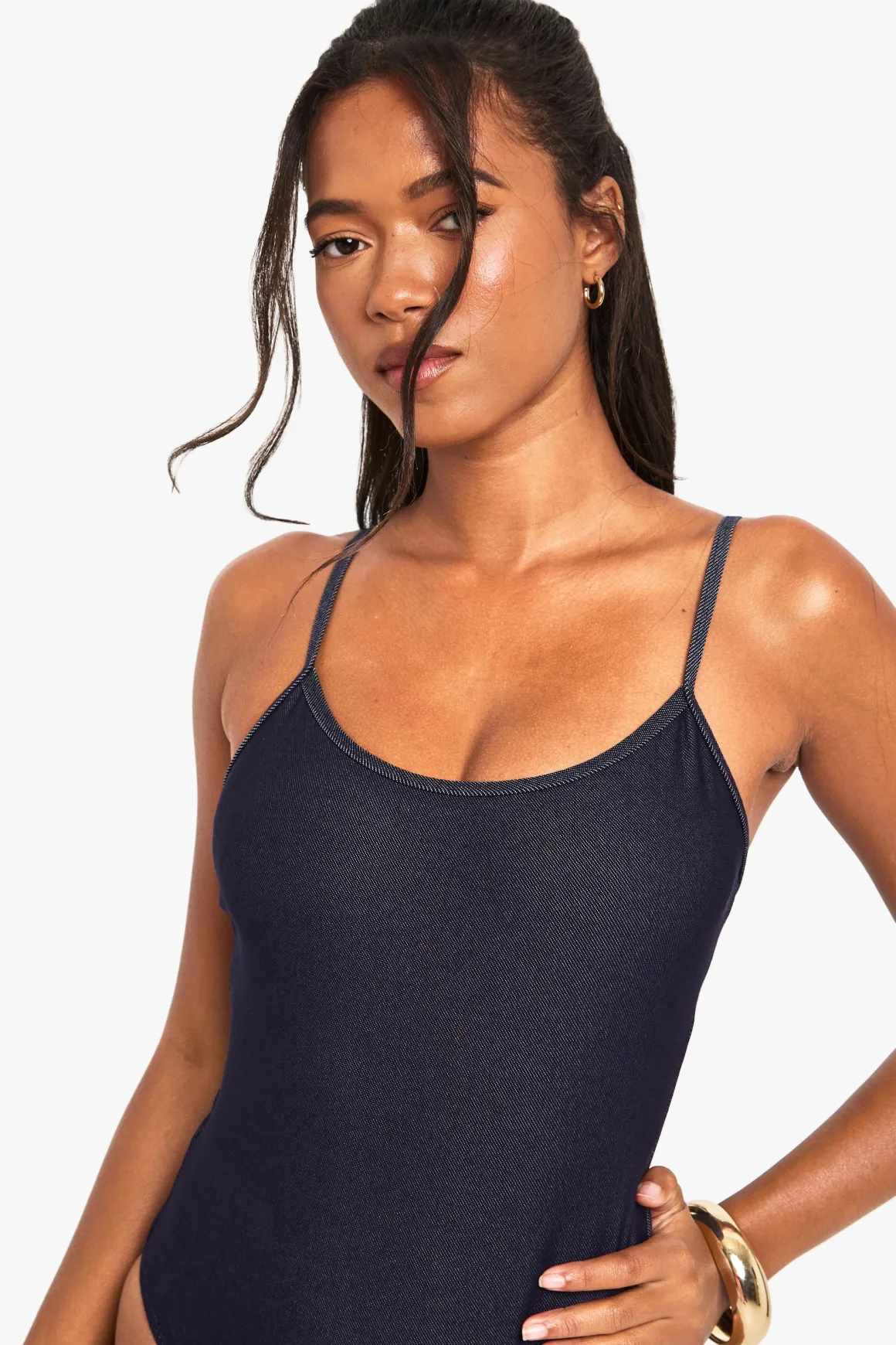Maillot de bain à effet denim et à encolure carrée