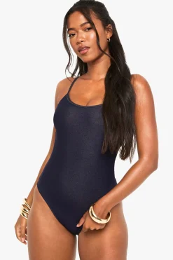 Maillot de bain à effet denim et à encolure carrée