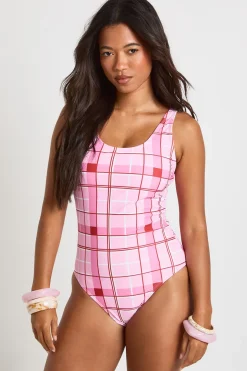 Maillot De Bain À Encolure Arrondie Imprimé Carreaux