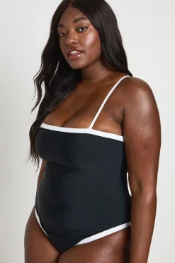 boohoo Maillot De Bain À Encolure Carrée Avec Effet Ventre Plat Et Détails Contrastés<Femme Maillots De Bain|Tenues De Plage