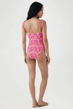 Maillot De Bain À Encolure Carrée Avec Bretelles À Nœuds Et Fronces Imprimé Fleuri