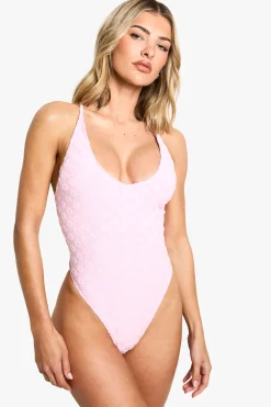 boohoo Maillot de bain en éponge fleuri<Femme Maillots De Bain|Tenues De Plage