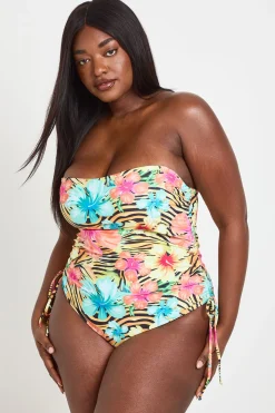 Maillot De Bain Froncé Grande Taille Imprimé Tropical