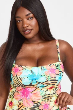 Maillot De Bain Froncé Grande Taille Imprimé Tropical