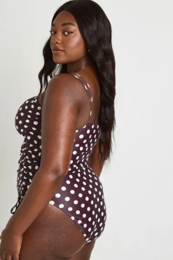 boohoo Maillot De Bain Froncé Grande Taille À Pois<Femme Looks Chocolat|Maillots De Bain