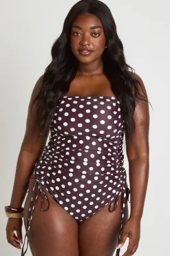 boohoo Maillot De Bain Froncé Grande Taille À Pois<Femme Looks Chocolat|Maillots De Bain