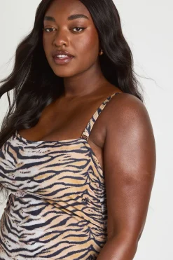 Maillot De Bain Froncé Imprimé Tigre Grande Taille
