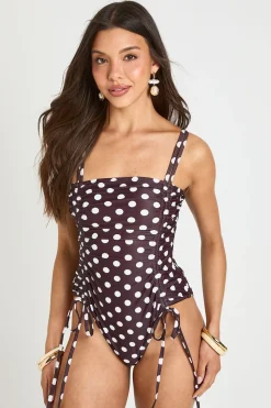 Maillot De Bain Froncé À Pois