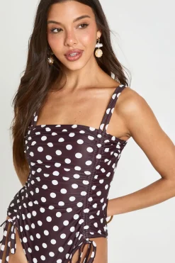 Maillot De Bain Froncé À Pois