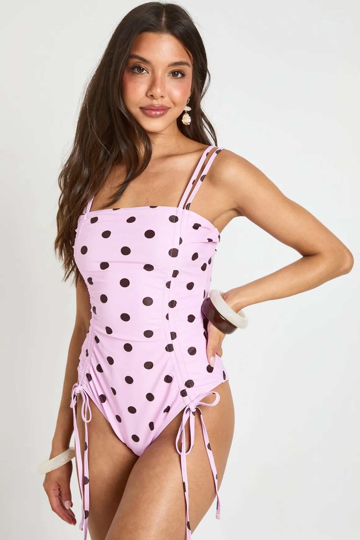 Maillot De Bain Froncé À Pois
